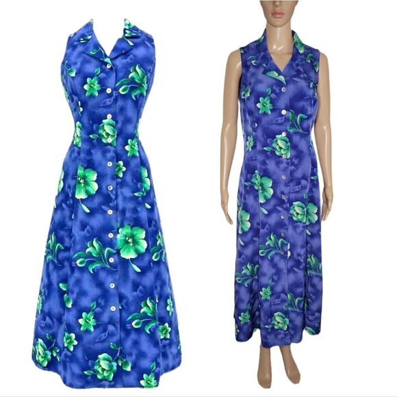 VTG Miss Dorby Blue and green  Hawaiian casual Dress. - Picture 1 of 14